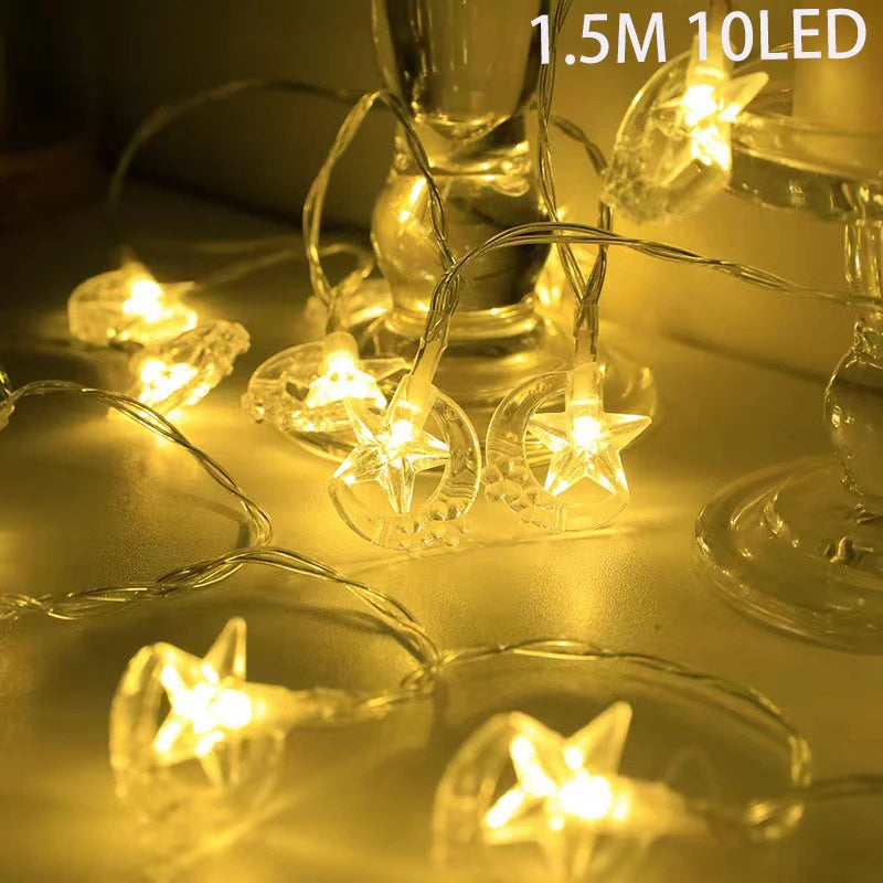EID Mubarak Moon Star LED String Lights Battery Operated Ramadan Kareem Decoration for Home Islam Muslim Festival Party Supplies