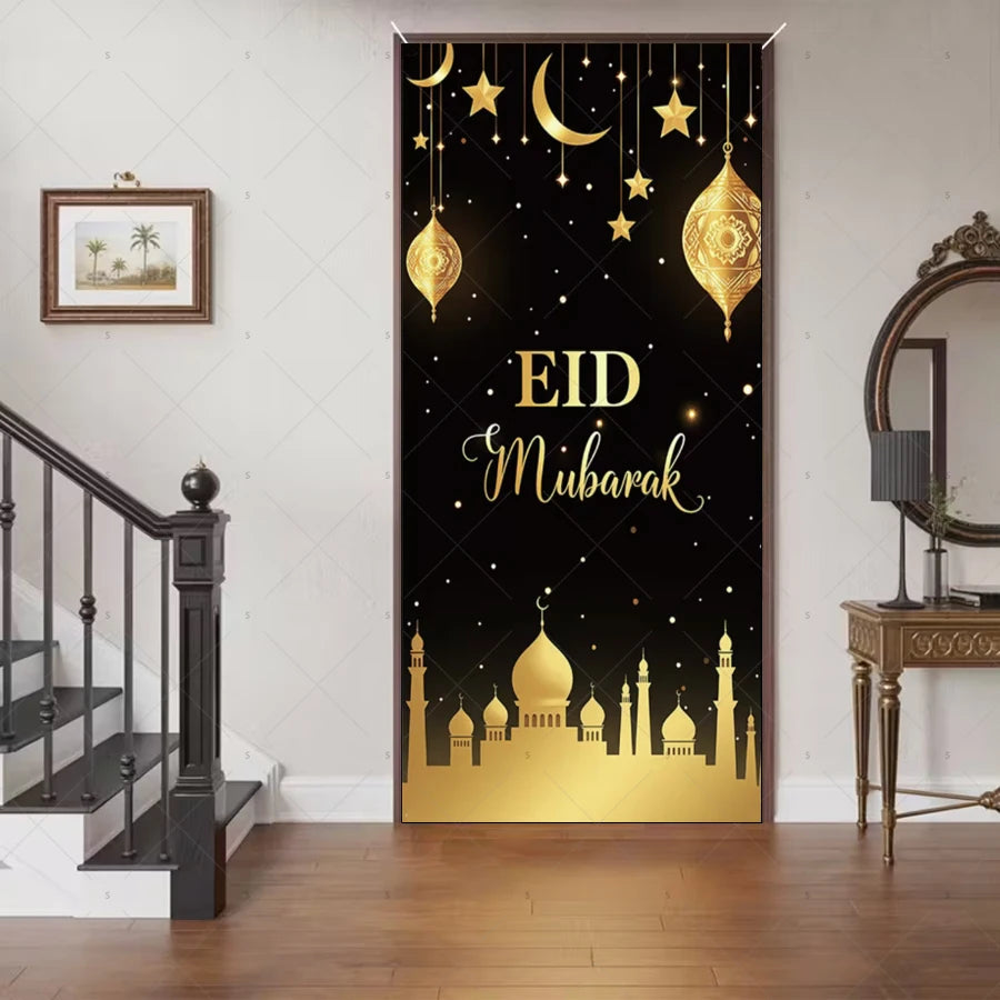 Ramadan Eid Door Cover Backdrop Supplies Moon Mosque Background Islamic Muslim Festival Theme Party Decoration Photography Props