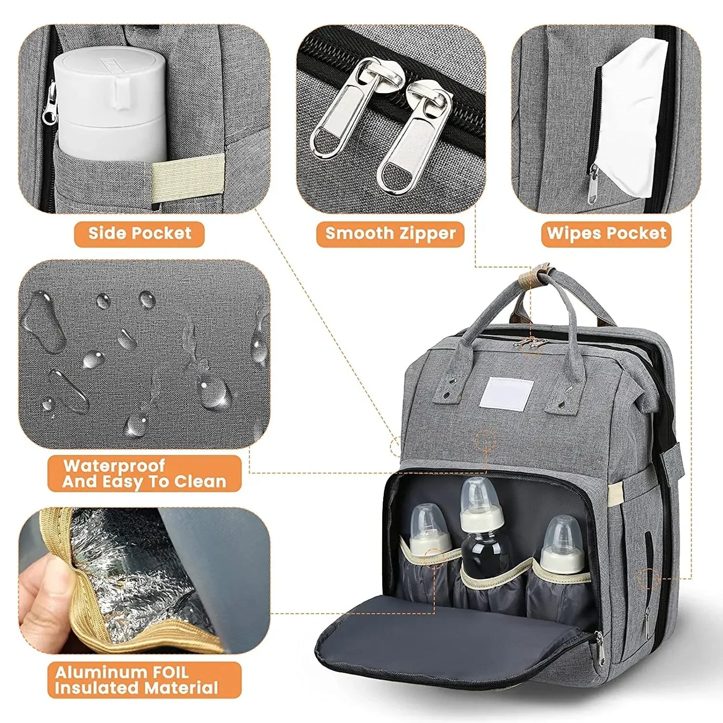 Baby Diaper Bag with Changing Pad Travel Foldable Baby Bed Bags Changing Station Mother Kids Large Capacity Stroller Organizer
