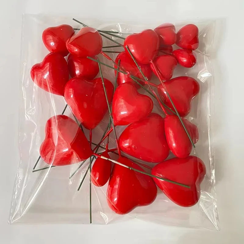 20pcs Mix Size Red Heart Cake Toppers Valentine's Day Resin Love Cupcake Flag For Wedding Engagement Party Cake Balls Decoration