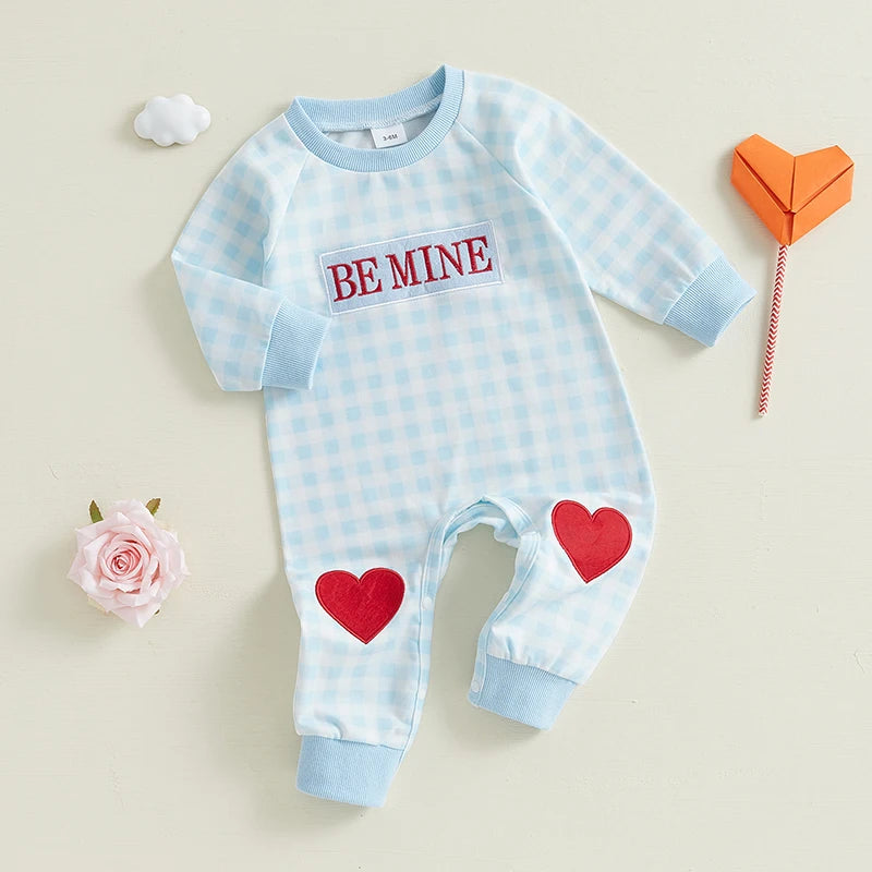 Infant Baby Boy Valentine's Day Outfit Clothes Plaid Long Sleeve Romper Jumpsuit Pants