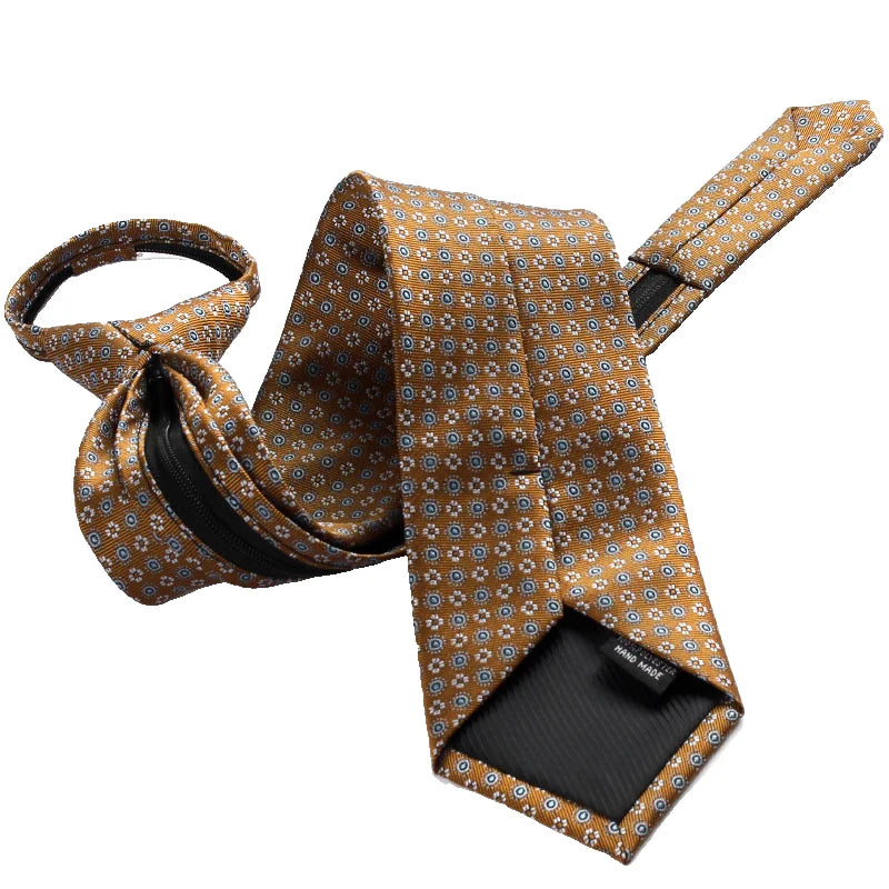 NEW Paisley Zipper Ties for Men 8CM Neck Tie Solid Striped Polka Dots Silk Neckties Men's Wedding Zipper Tie Blue Lazy Ties
