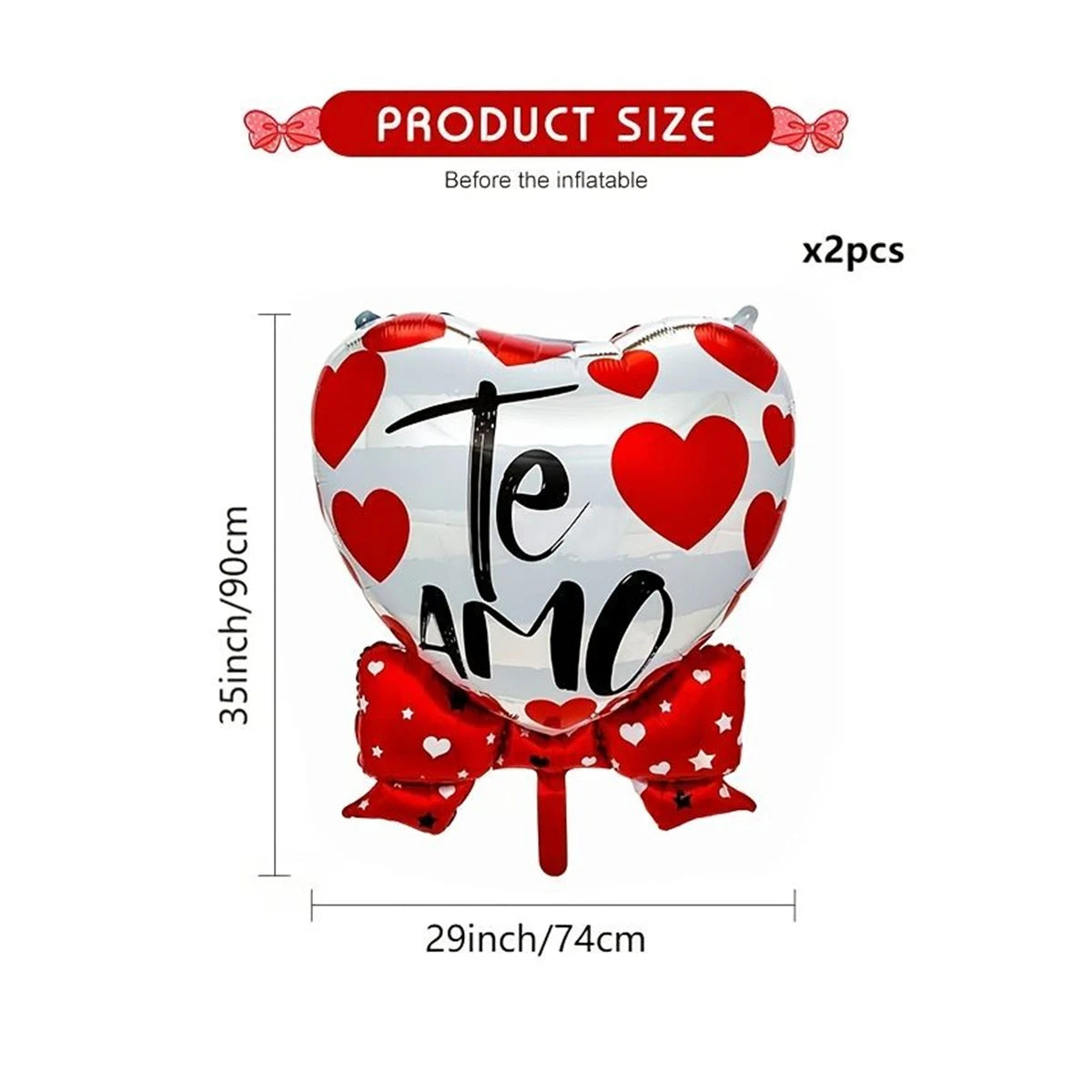 2pcs 35 inch Spanish, I Love You, Love Bow Balloon, Birthday Wedding Valentine's Day Party Decoration Balloon