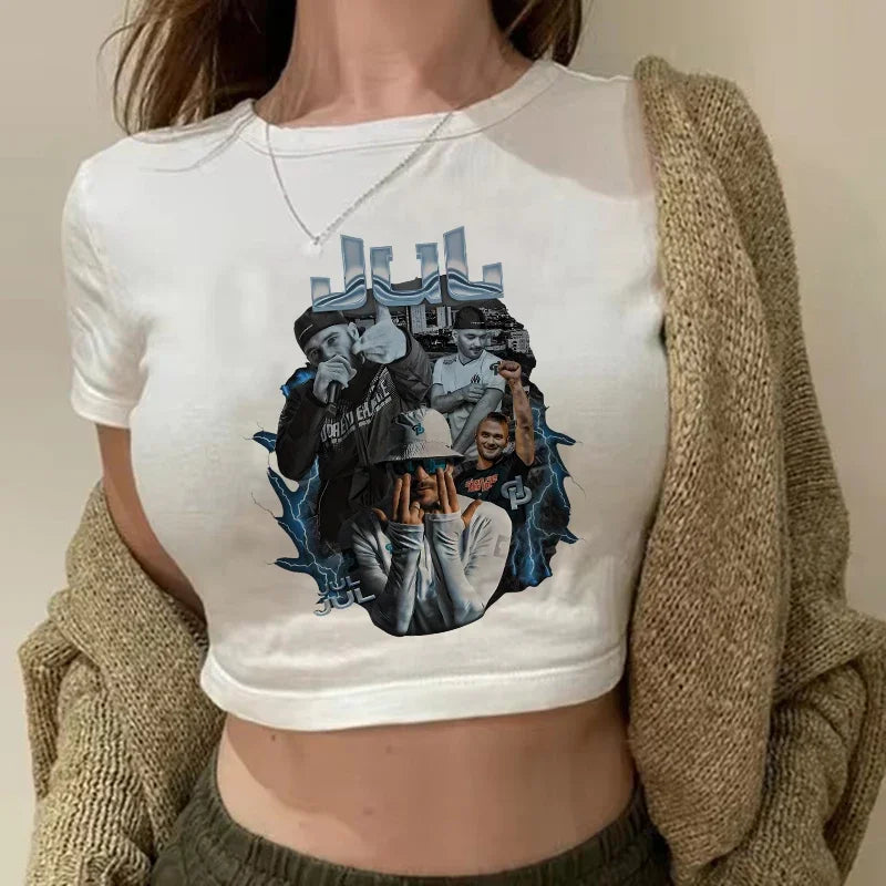 Maillot Jul Cropped Tee Shirt Girl Harajuku Gothic Sexy T-shirt Women Funny Summer Tshirt Graphic Y2k Crop Tops Clothing Female