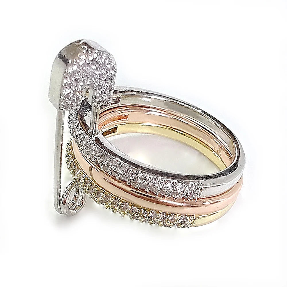 Fashion Pin Connection Three Layers Designer Fashion Ring for Women Valentine's Day Gift Jewelry R7393