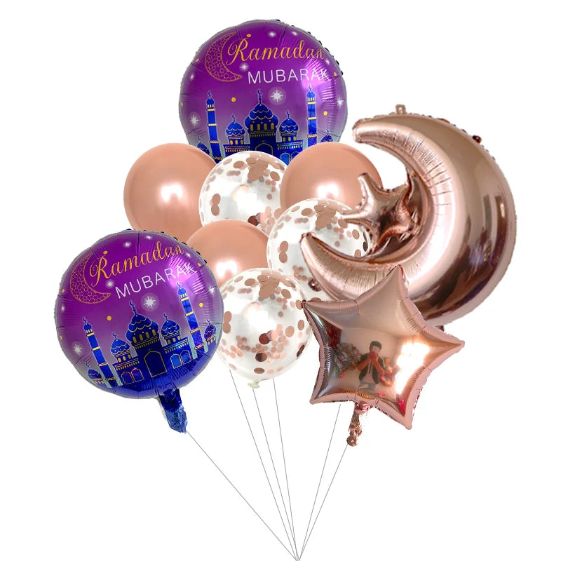 Eid Mubarak Balloons 2024 Ramadan Decorations for Home Moon Star Foil Balloon Muslim Aid Moubarak Kareem Festival Party Supplies