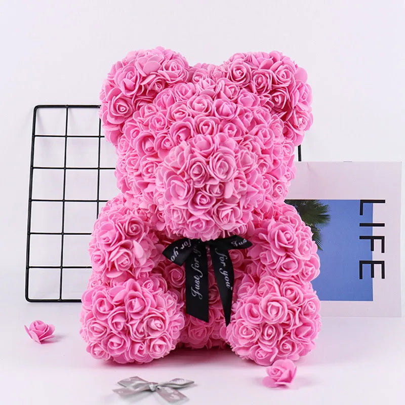 Immortal Rose Bear, Creative Simulation Flower, Mother‘s Day,’Wedding, Valentine's Day Gift, New Year Gift for Girlfriend, 18cm