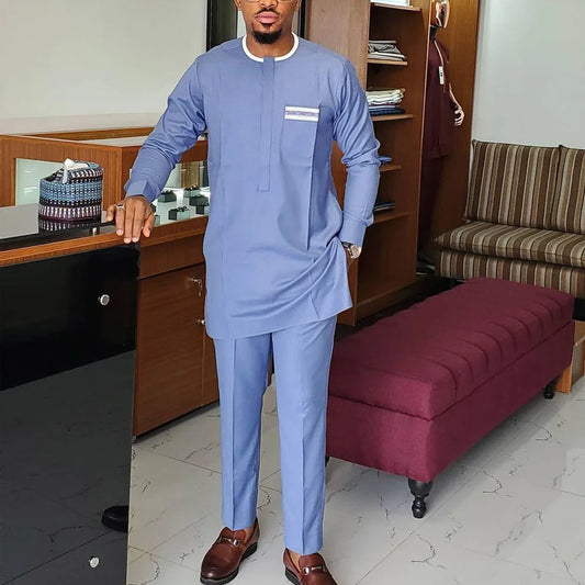 Kaftan Mens Designer Clothes Embroidered Tops And Trousers With Pockets Elegant Suits for Men African Casual 2 Pcs Suit Outfits
