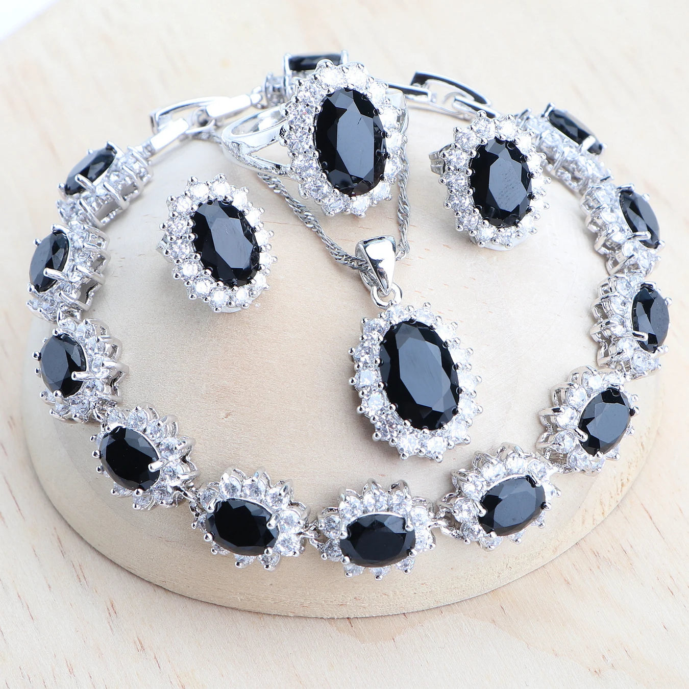 925 Sterling Silver Bridal Jewelry Sets Zircon Ladies Jewellery Wedding Rings Earrings Pendant Bracelets Necklace Set For Women