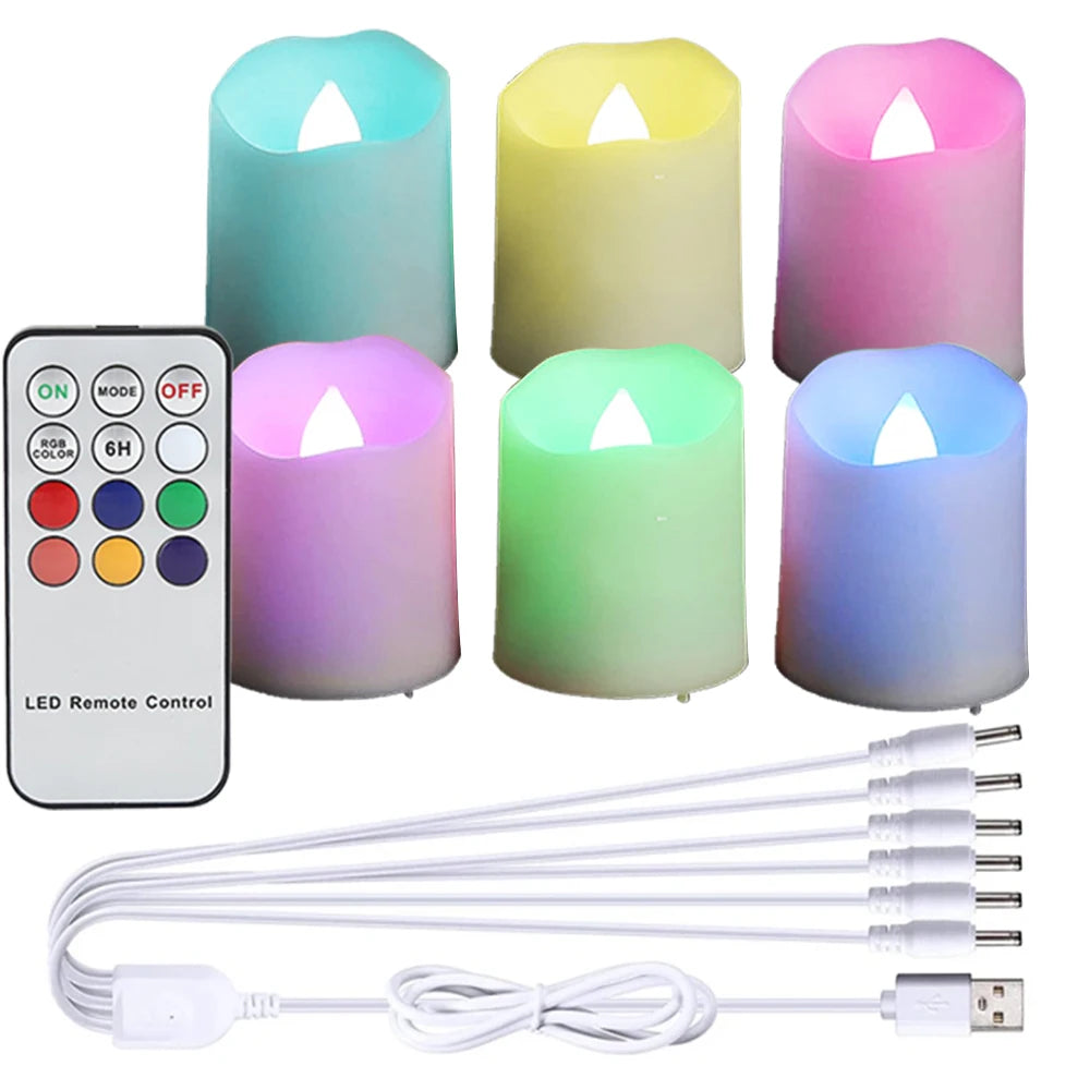 6PCS Rechargeable Candles Timer Remote Birthday Candle Valentine's Day Home Decoration Tealights Room Decor Flameless LED Candle