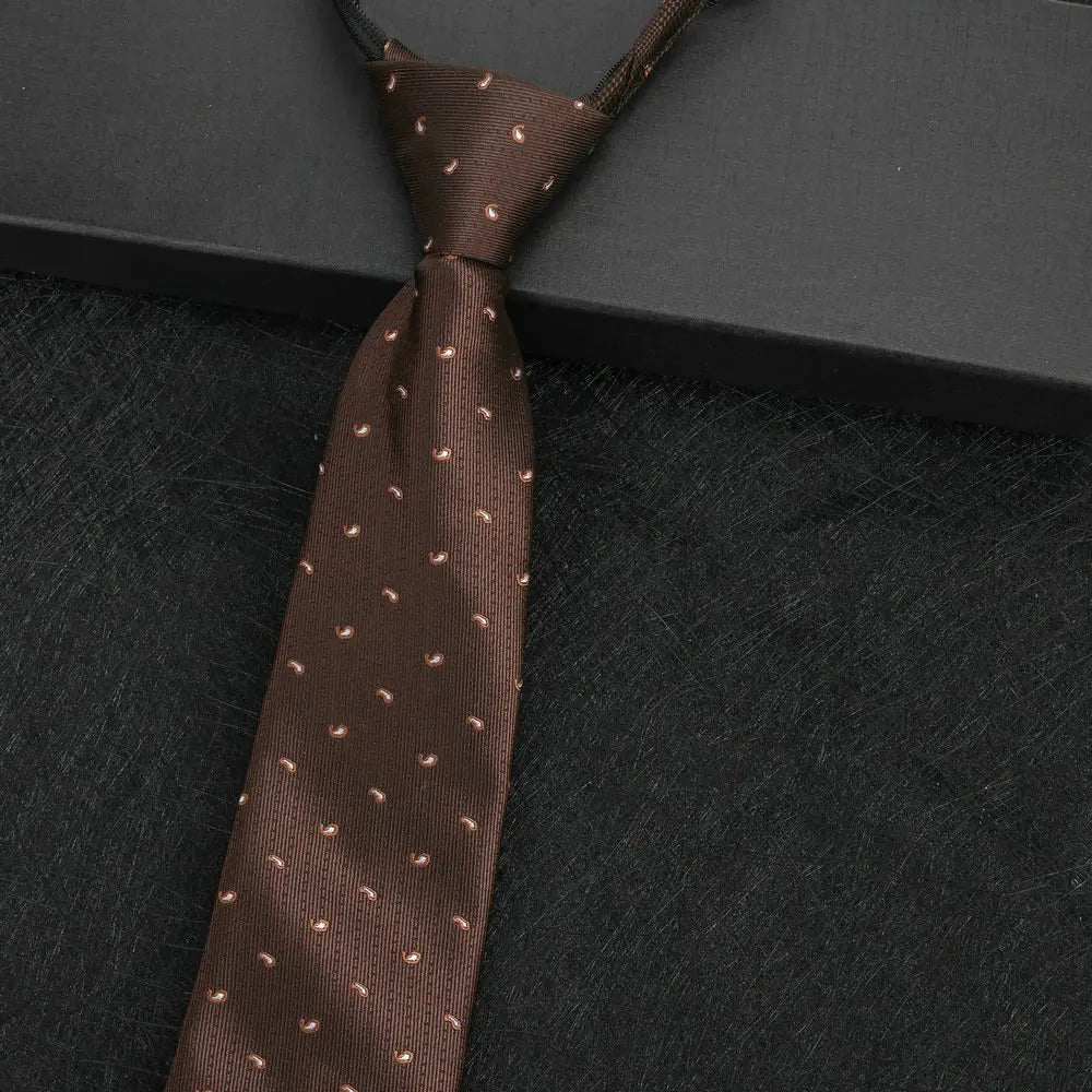 NEW Paisley Zipper Ties for Men 8CM Neck Tie Solid Striped Polka Dots Silk Neckties Men's Wedding Zipper Tie Blue Lazy Ties