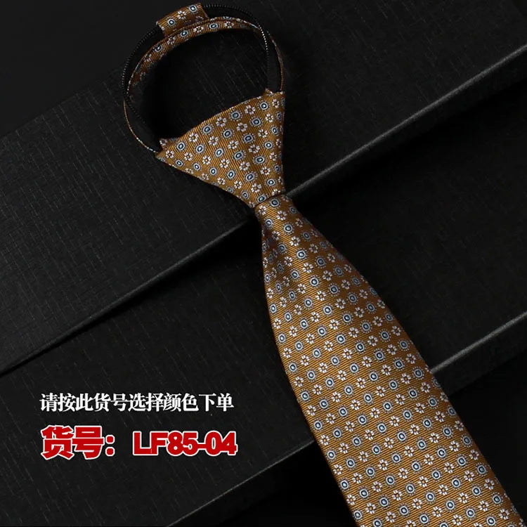 NEW Paisley Zipper Ties for Men 8CM Neck Tie Solid Striped Polka Dots Silk Neckties Men's Wedding Zipper Tie Blue Lazy Ties