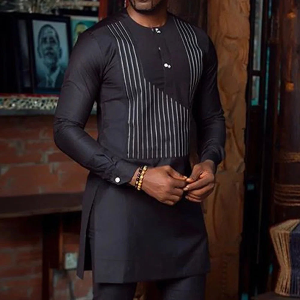Kaftan Mens Designer Clothes Embroidered Tops And Trousers With Pockets Elegant Suits for Men African Casual 2 Pcs Suit Outfits