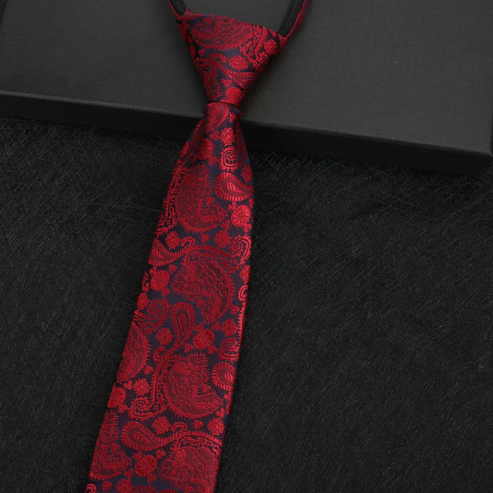 NEW Paisley Zipper Ties for Men 8CM Neck Tie Solid Striped Polka Dots Silk Neckties Men's Wedding Zipper Tie Blue Lazy Ties