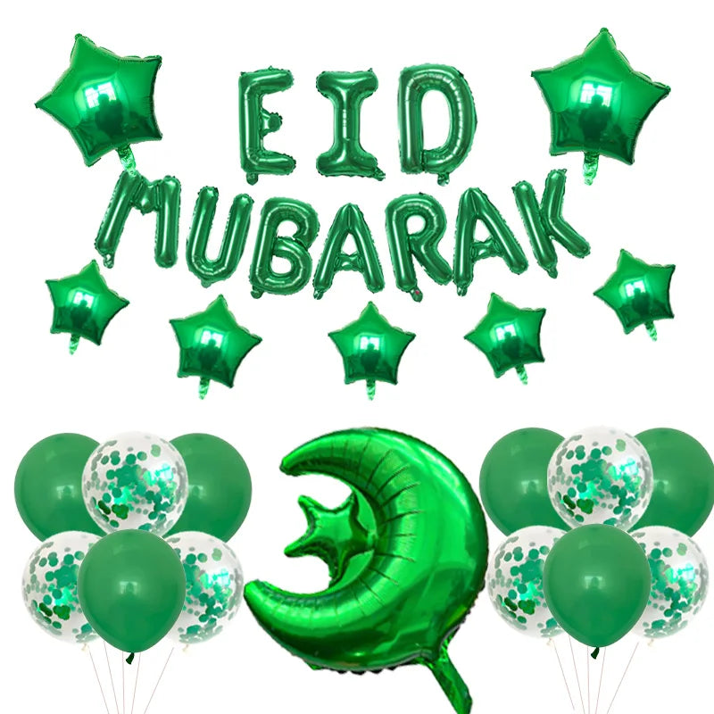 Eid Mubarak Balloons 2024 Ramadan Decorations for Home Moon Star Foil Balloon Muslim Aid Moubarak Kareem Festival Party Supplies