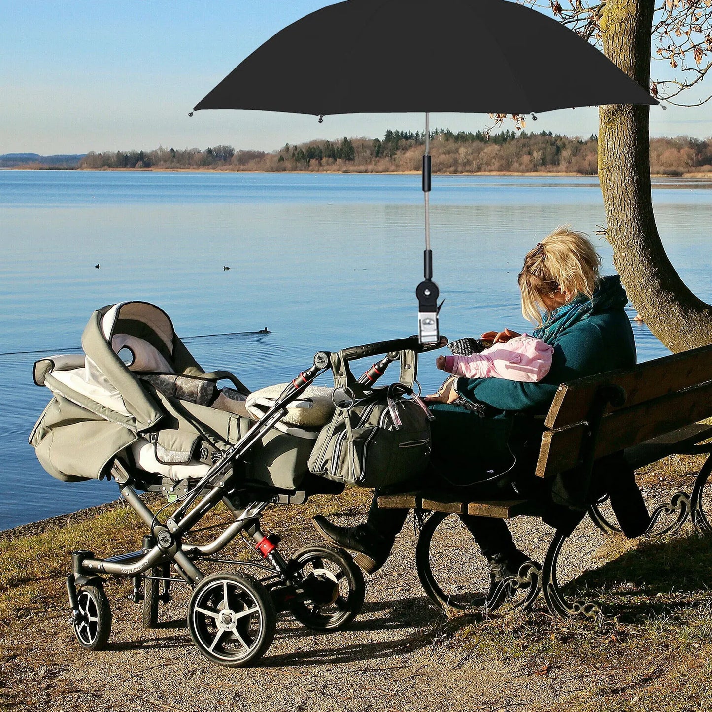 ZK20 Parapluie de chaise de plage Protection UV Parasol de poussette pour bébé 360 ° Pare-soleil de chaise réglable avec pince