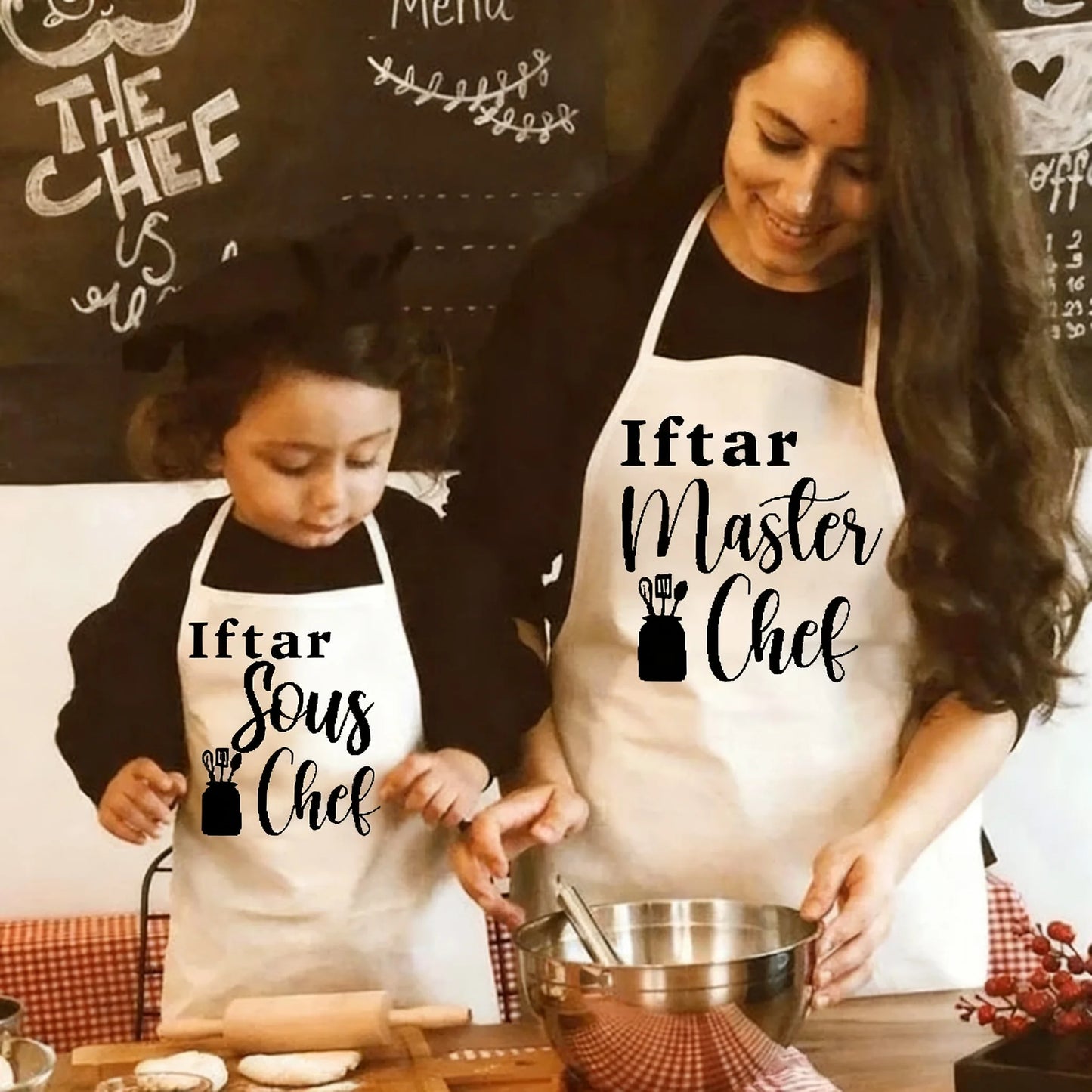 Iftar Head Sous Chef apron for mom grandma kid children Muslim Islamic Ramadan Mubarak Kareem Eid al Fitr decoration supplies