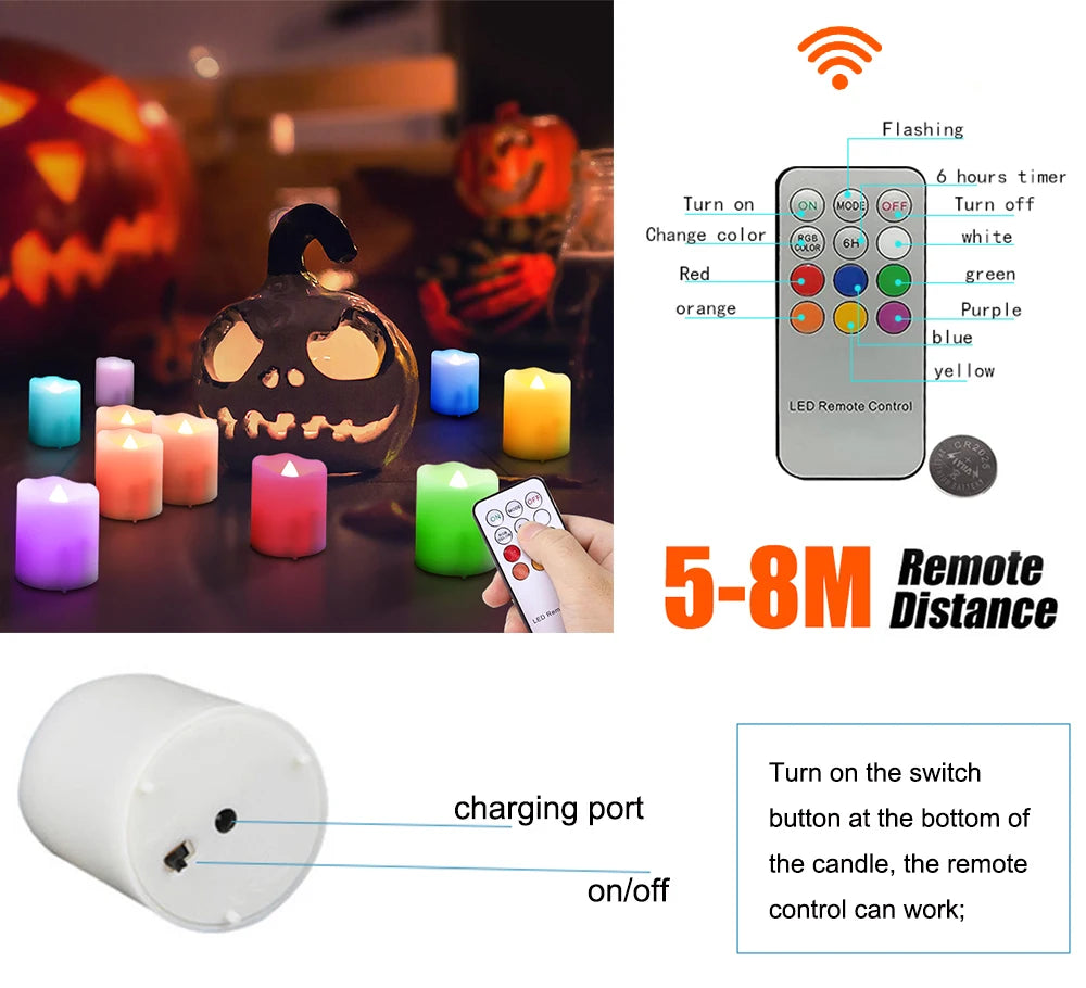 6PCS Rechargeable Candles Timer Remote Birthday Candle Valentine's Day Home Decoration Tealights Room Decor Flameless LED Candle