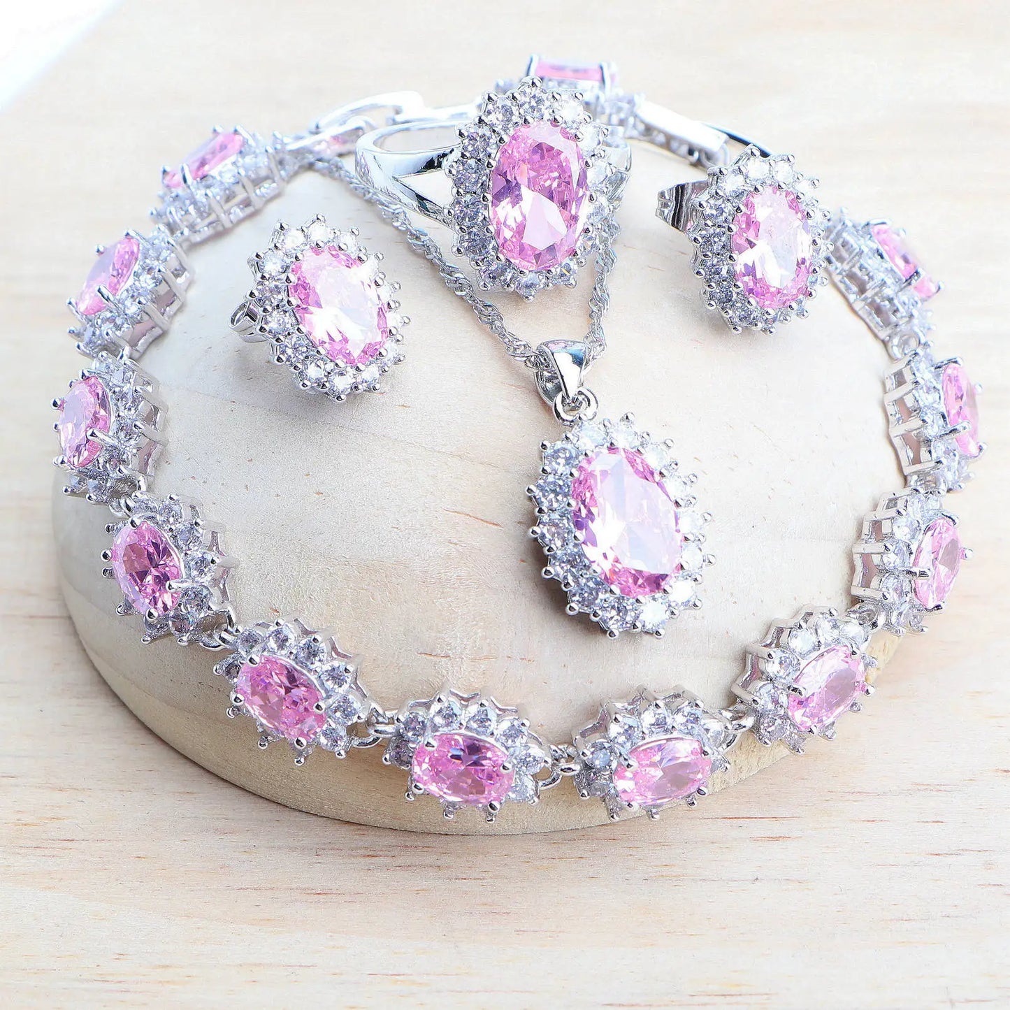925 Sterling Silver Bridal Jewelry Sets Zircon Ladies Jewellery Wedding Rings Earrings Pendant Bracelets Necklace Set For Women