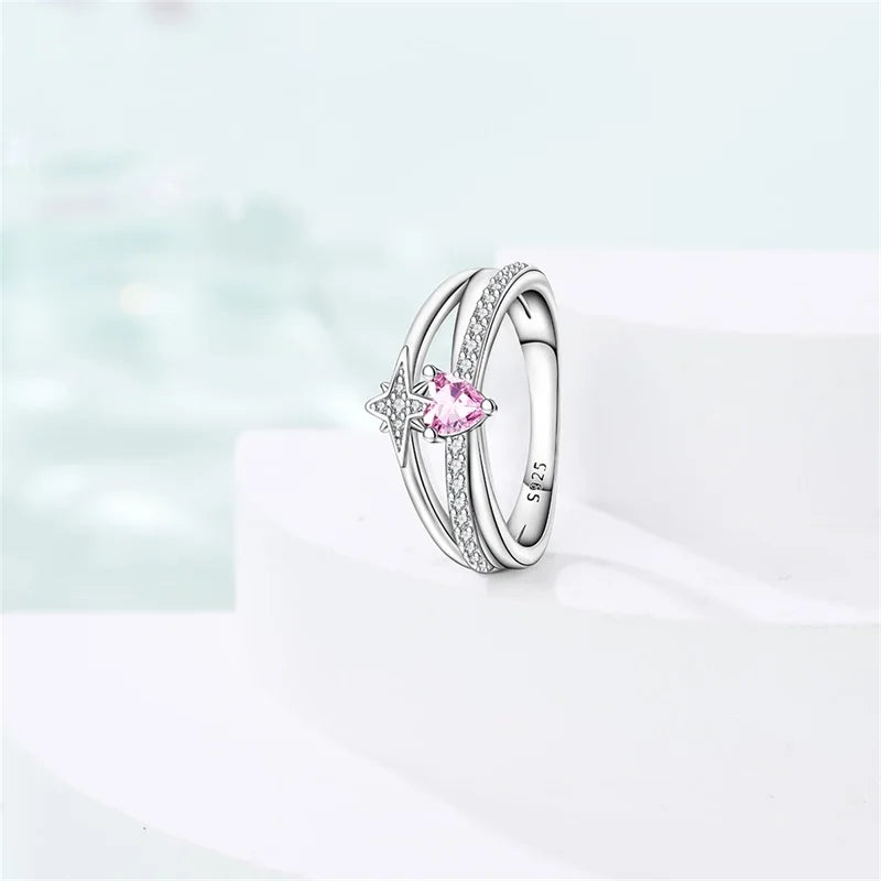 New Valentine's Day Rings Sweet Pink Zircon Princess Bows Size 7-9 For Women 925 Silver Ring Romantic Fine Jewelry Birthday Gift