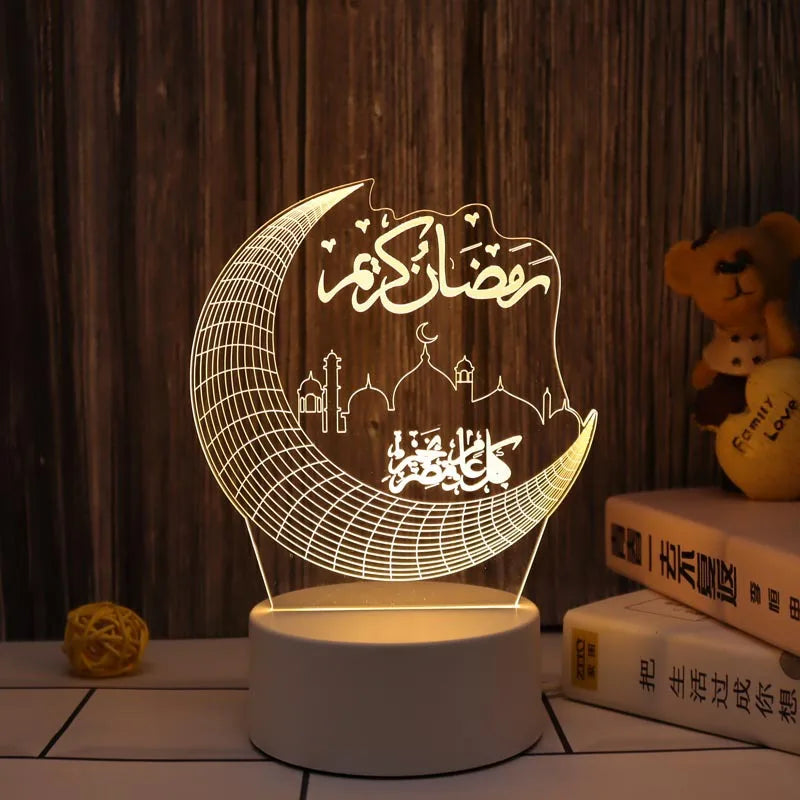 Eid Mubarak USB Operated 3D LED Night Light 2026 Eid Party Holiday Decoration Table Ornament Muslim Ramadan Decoration for Home