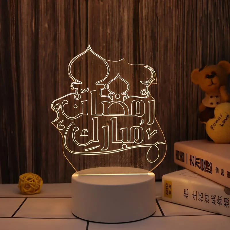 Eid Mubarak USB Operated 3D LED Night Light 2026 Eid Party Holiday Decoration Table Ornament Muslim Ramadan Decoration for Home