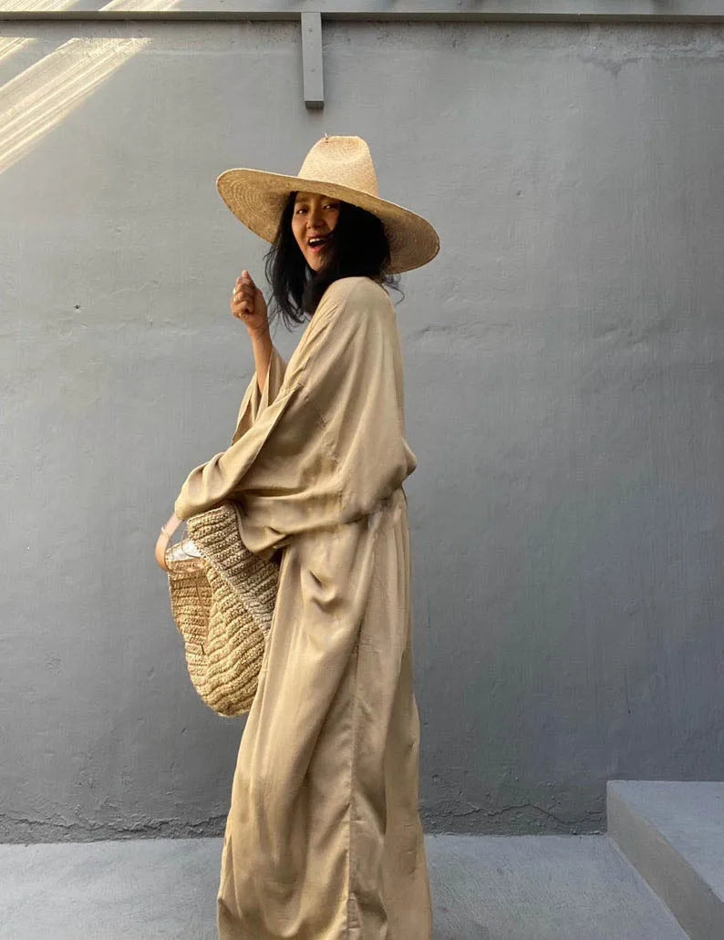 5 Colors Solid Bikini Cover-ups Long Kimono Sexy Belted Summer Wrap Dress Women Beach Wear Cover Up Cardigan Robe De Plage