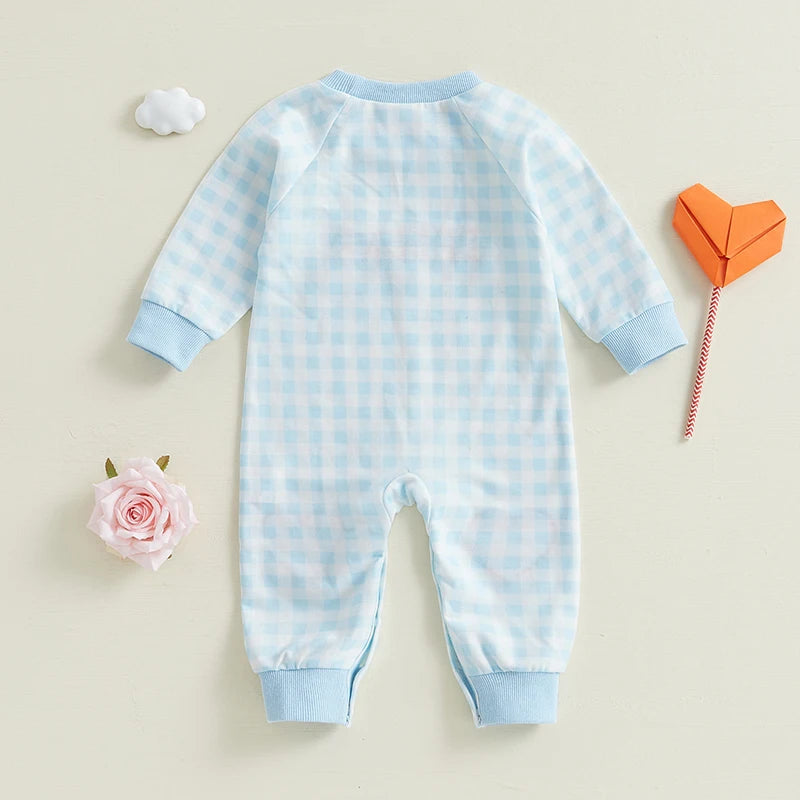 Infant Baby Boy Valentine's Day Outfit Clothes Plaid Long Sleeve Romper Jumpsuit Pants