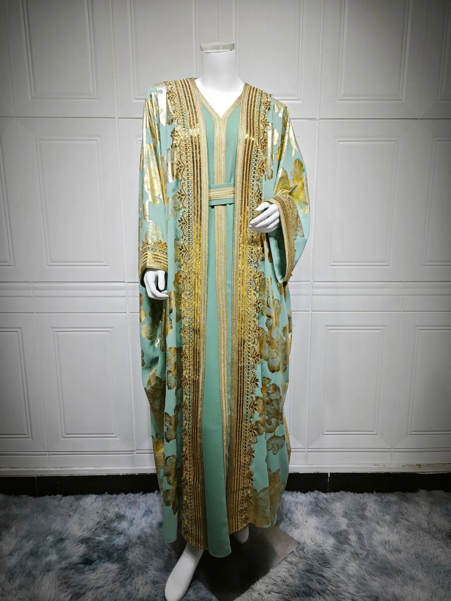 Eid Muslim Party Dress for Women Abaya with Inner Dress 2 Piece Set Jalabiya Ramadan Abayas Robe Caftan Vestidos Largos Kebaya