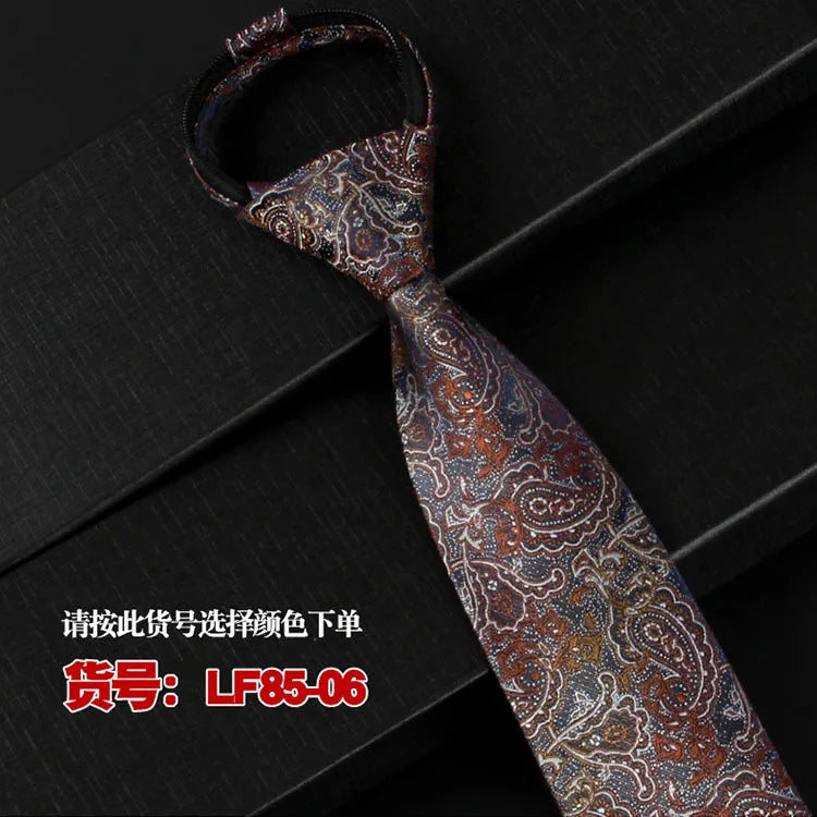 NEW Paisley Zipper Ties for Men 8CM Neck Tie Solid Striped Polka Dots Silk Neckties Men's Wedding Zipper Tie Blue Lazy Ties