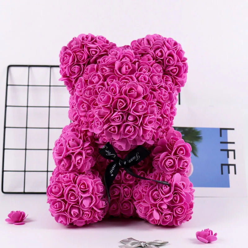 Immortal Rose Bear, Creative Simulation Flower, Mother‘s Day,’Wedding, Valentine's Day Gift, New Year Gift for Girlfriend, 18cm