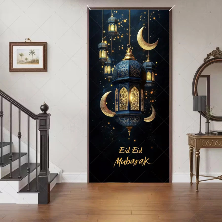 Ramadan Eid Door Cover Backdrop Supplies Moon Mosque Background Islamic Muslim Festival Theme Party Decoration Photography Props