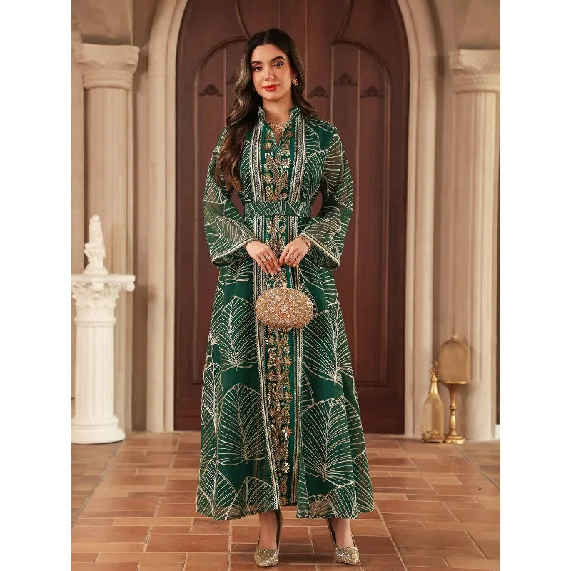 Eid Muslim Party Dress for Women Abaya with Inner Dress 2 Piece Set Jalabiya Ramadan Abayas Robe Caftan Vestidos Largos 2024