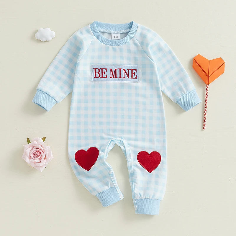 Infant Baby Boy Valentine's Day Outfit Clothes Plaid Long Sleeve Romper Jumpsuit Pants
