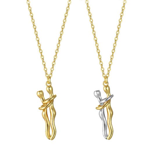 1Piece Hip Hop Valentine's Day Pendant Necklace 3D Brass Hug Dancing Separable Charm Couples Lover Unisex For Party Jewelry Gift