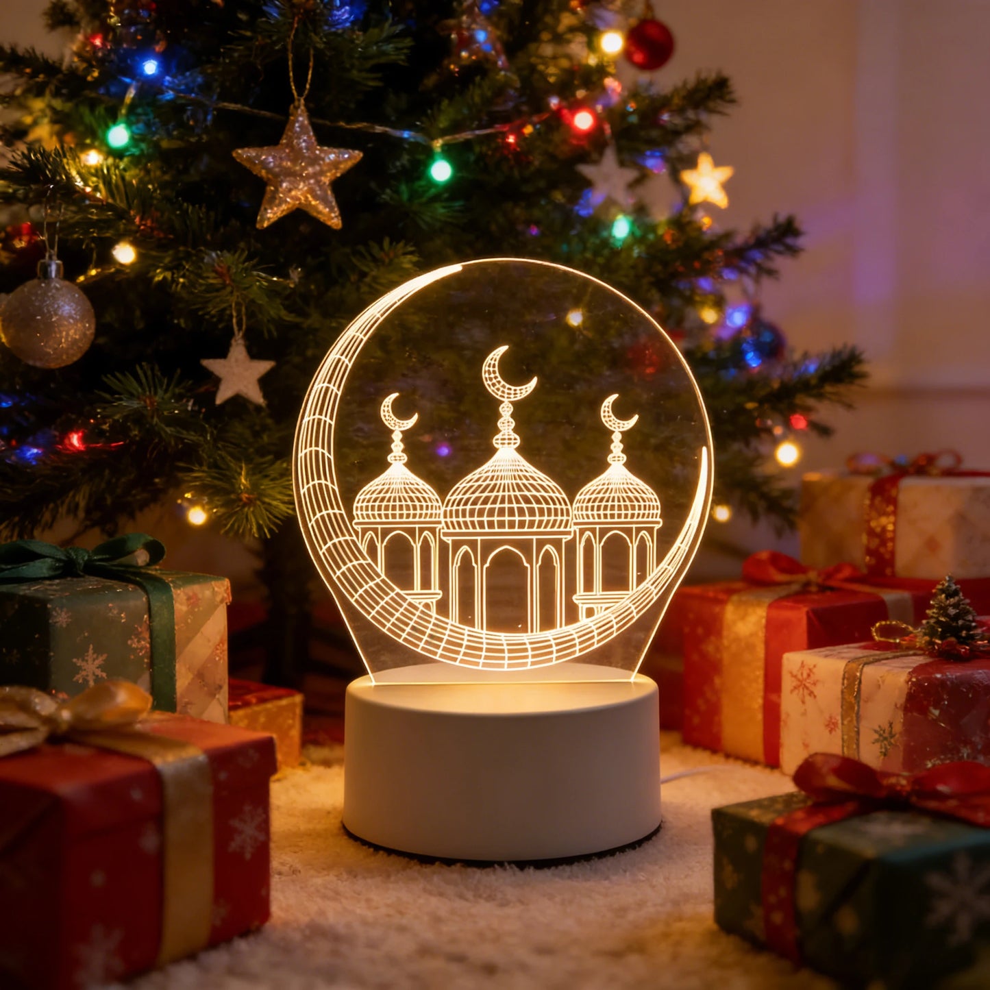 Eid Mubarak USB Operated 3D LED Night Light 2026 Eid Party Holiday Decoration Table Ornament Muslim Ramadan Decoration for Home