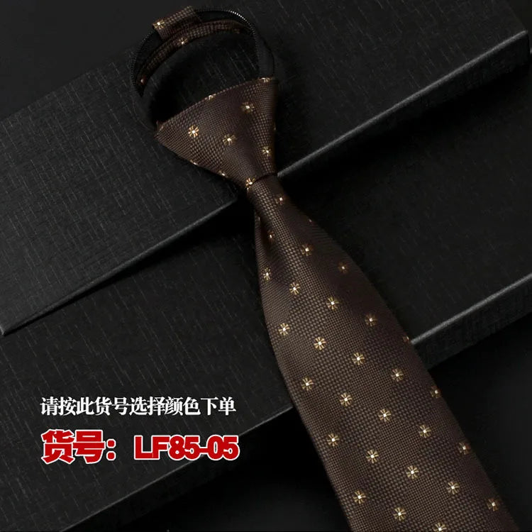 NEW Paisley Zipper Ties for Men 8CM Neck Tie Solid Striped Polka Dots Silk Neckties Men's Wedding Zipper Tie Blue Lazy Ties