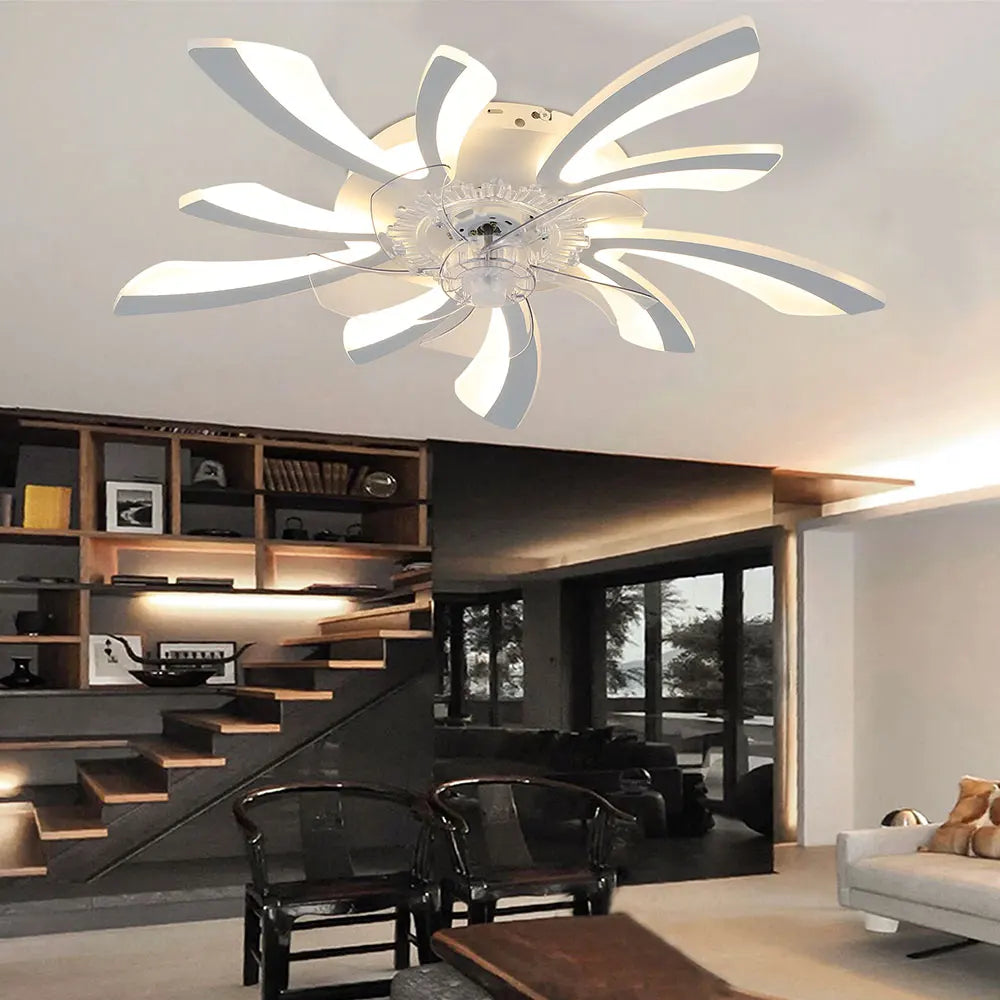 KOMORE 78cm Creative Ceiling Fan with LED Lights with Remote 3 Color temperature 6 Speeds for Office, Living Room, Bedroom