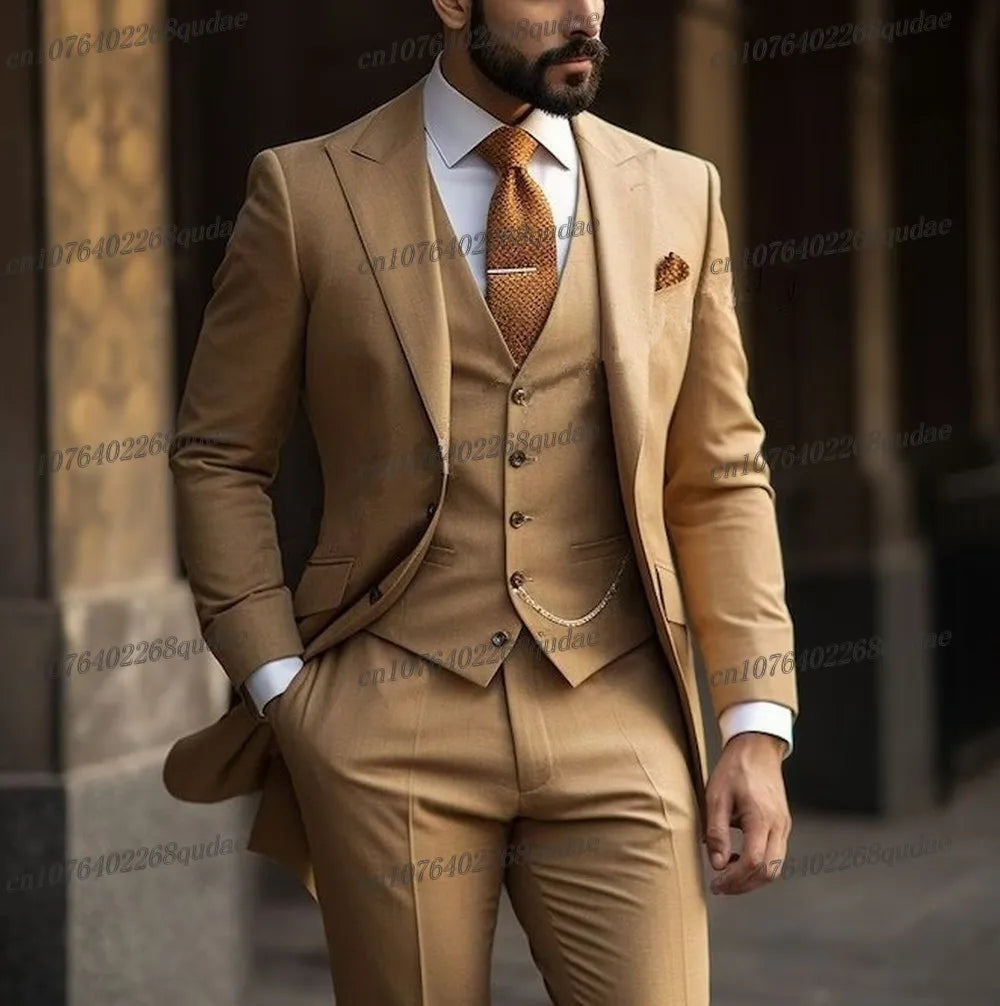 Grey Formal Men Suit Wedding Party Groom Suits Groomsman Male Tuxedos Bridegroom Costume 3 Piece Set Jacket Vest Pant