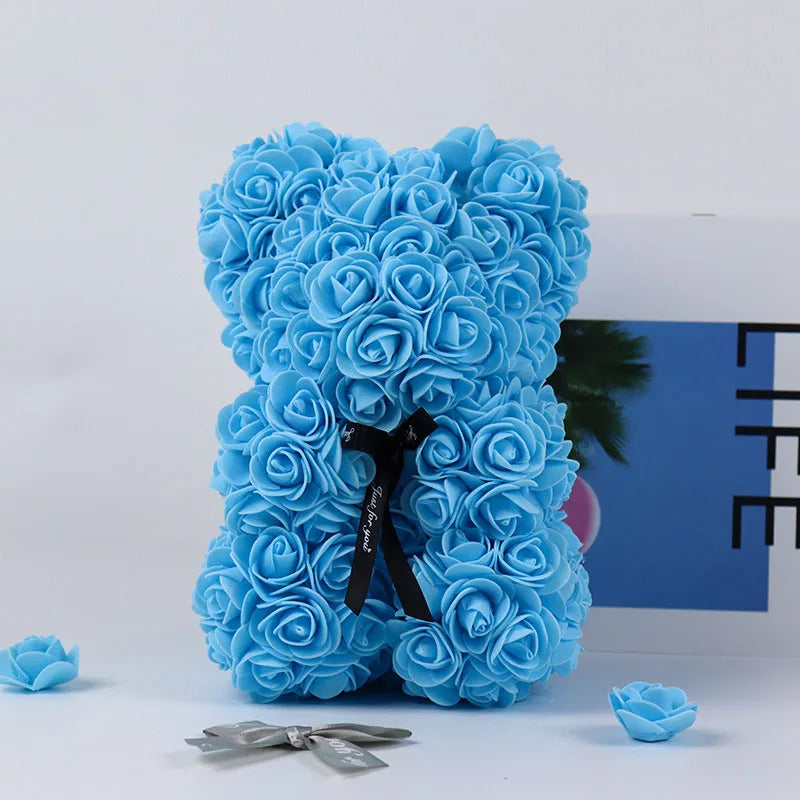 Immortal Rose Bear, Creative Simulation Flower, Mother‘s Day,’Wedding, Valentine's Day Gift, New Year Gift for Girlfriend, 18cm