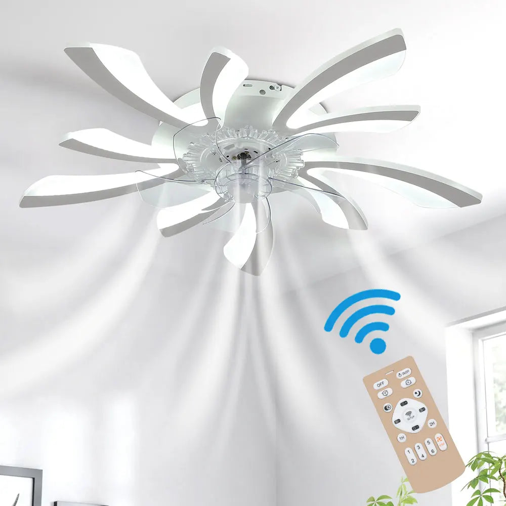 KOMORE 78cm Creative Ceiling Fan with LED Lights with Remote 3 Color temperature 6 Speeds for Office, Living Room, Bedroom
