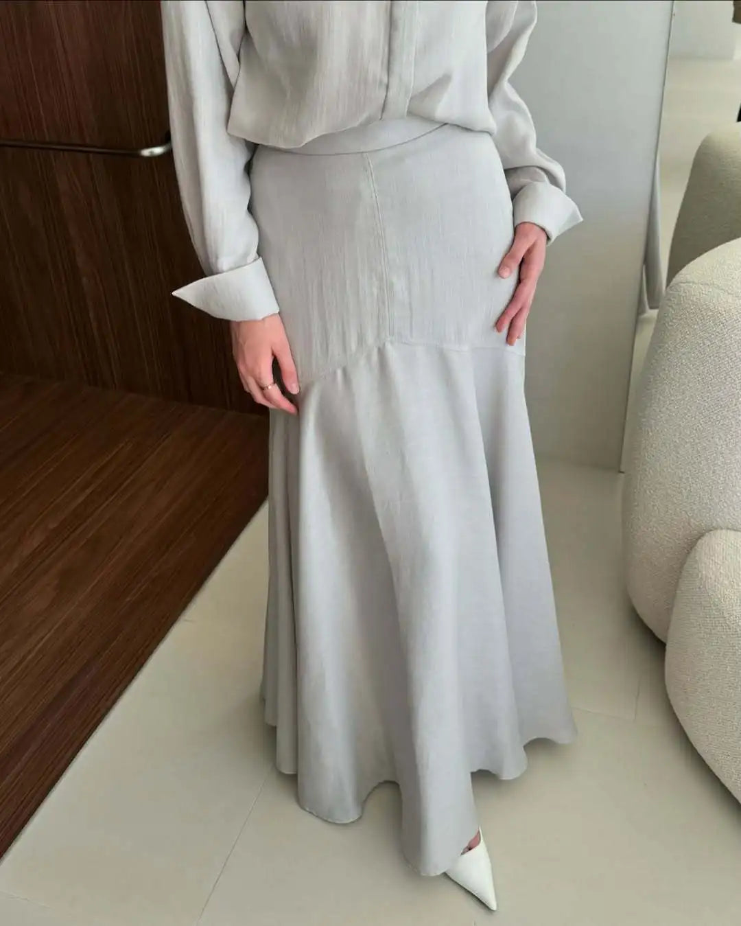 Eid Muslim Set Women Top Shirt Skirt 2 Piece Set Blouse Single Breaterd Solid Skirts Suits Arabic Dubai Musulman Ensembles 2025