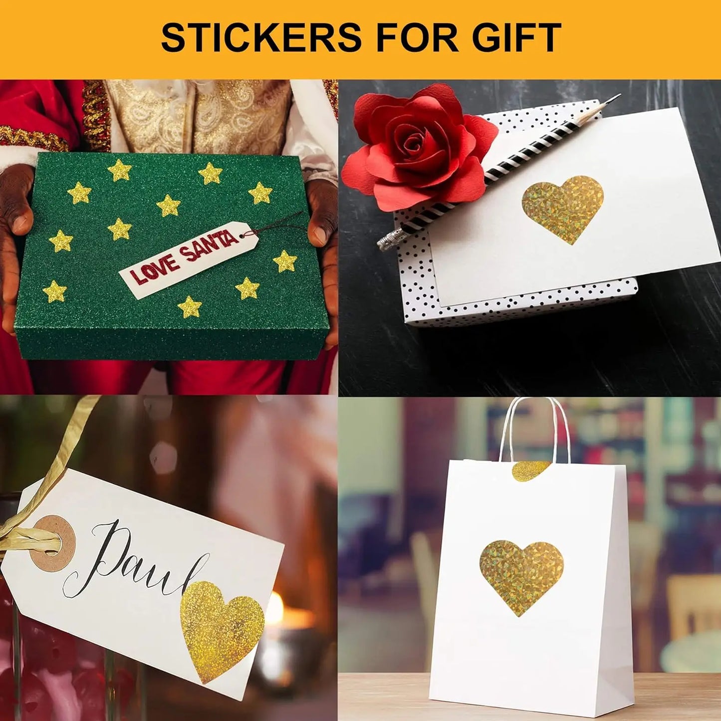 500Pcs Gold Laser Heart Sticker 1" Love Shape Labels for Valentine's Day, Envelopes, Wedding, Crafting,Gift,Award Charts