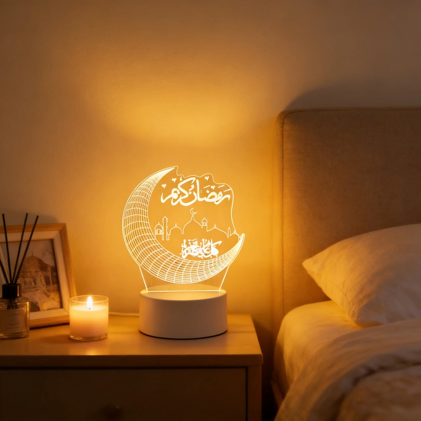 Eid Mubarak USB Operated 3D LED Night Light 2026 Eid Party Holiday Decoration Table Ornament Muslim Ramadan Decoration for Home