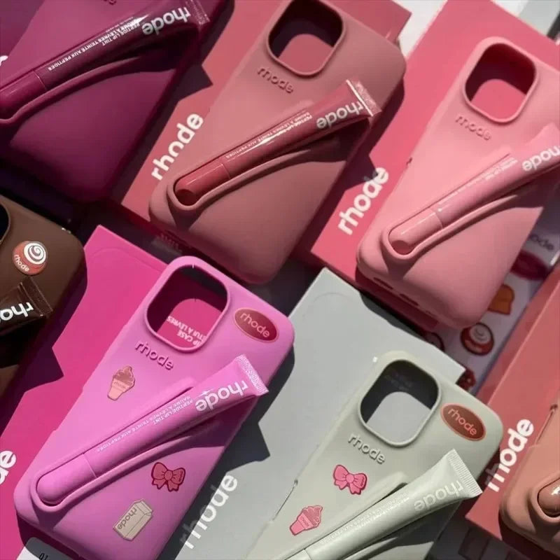 Rhode coque en silicone avec support lipstick pour iPhone 16 16E 15 14 13 12 11 pro max plus - Style accessories 