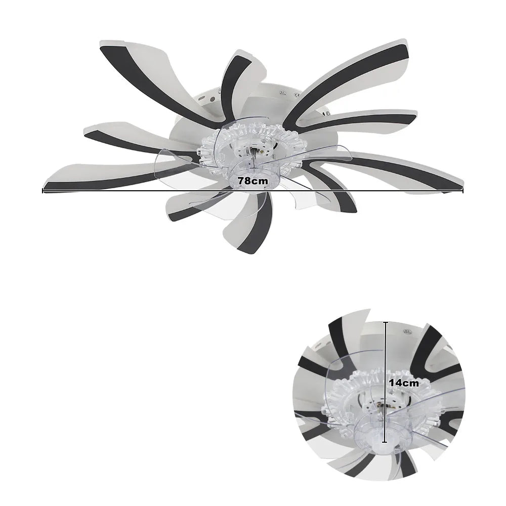KOMORE 78cm Creative Ceiling Fan with LED Lights with Remote 3 Color temperature 6 Speeds for Office, Living Room, Bedroom