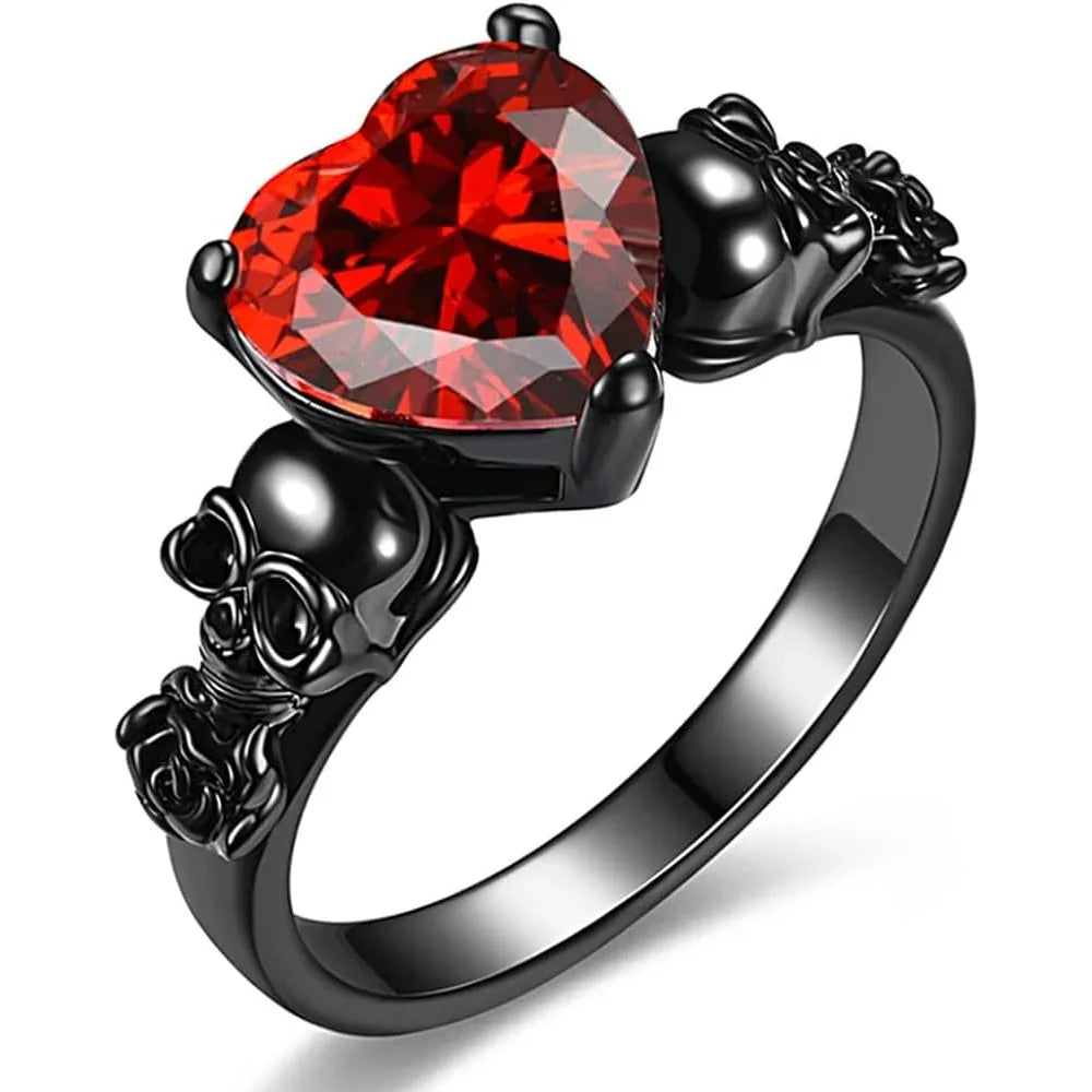 Gothic Skull Black Rose Flower Rings Women Purple Red Heart Zircon Crystal Valentine's Day Anniversary Engagement  Jewelry
