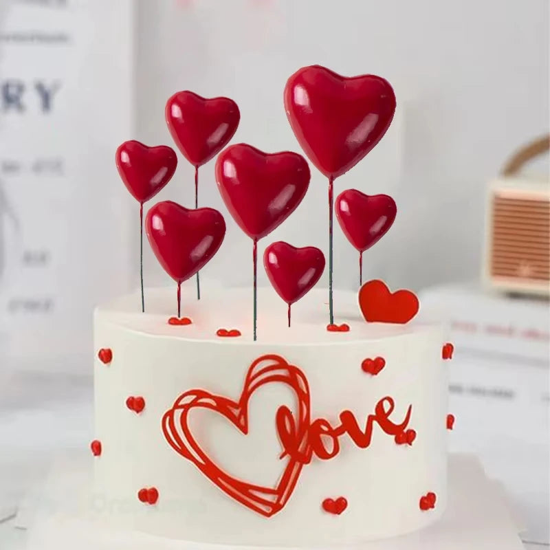 20pcs Mix Size Red Heart Cake Toppers Valentine's Day Resin Love Cupcake Flag For Wedding Engagement Party Cake Balls Decoration