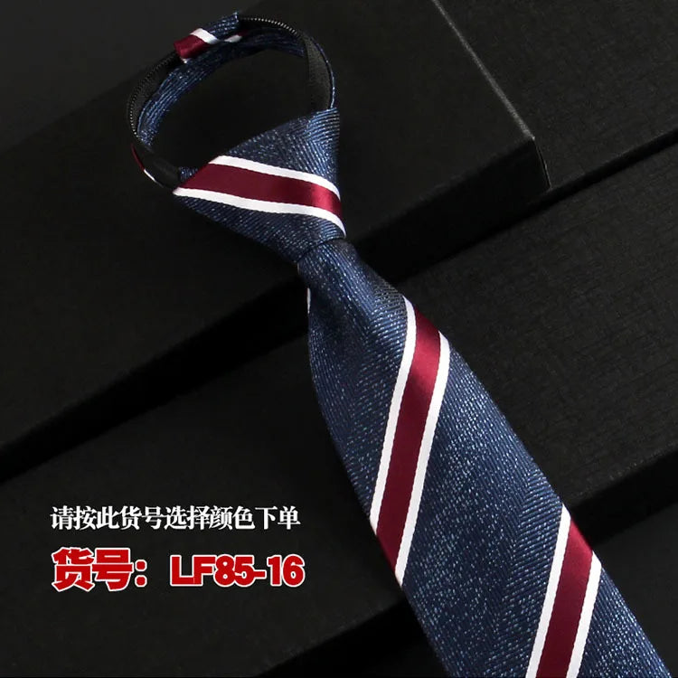 NEW Paisley Zipper Ties for Men 8CM Neck Tie Solid Striped Polka Dots Silk Neckties Men's Wedding Zipper Tie Blue Lazy Ties