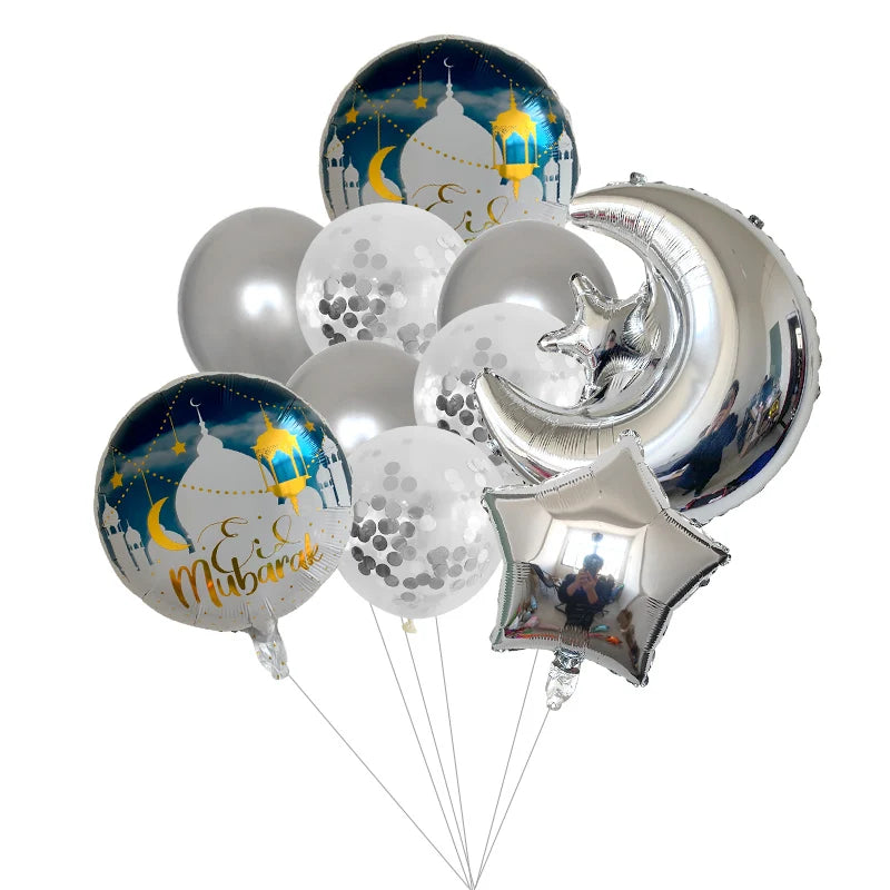 Eid Mubarak Balloons 2024 Ramadan Decorations for Home Moon Star Foil Balloon Muslim Aid Moubarak Kareem Festival Party Supplies